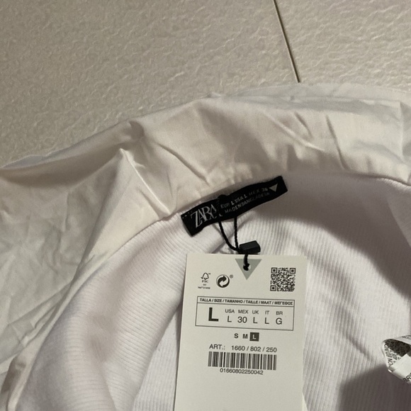 𝅺Zara RUFFLED RIB BODYSUIT white Sz L - Picture 8 of 10